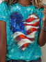 Women's Heart of America Flag Print Casual Regular Fit T-Shirt