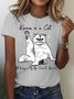 Women's Cotton Karma Is A Cat Purring In My Lap Cause It Loves Me cat Lover Casual T-Shirt