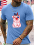 Men's Vintage Patriot Pig 4th of July America Flag Cotton T-Shirt