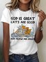 Women's God Is Great Cats Are Good People Are Crazy Gift Cat Lover T-Shirt