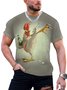 Men's 3d Print Kung Fu Chicken Funny Graphic Printing Crew Neck Text Letters Casual T-Shirt