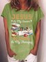 Women's Jesus Is My Savior Reading Is My Therapy Casual Letters Crew Neck T-Shirt