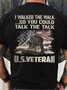 Men's I Walked The Walk So You Could Talk The Talk U.S.Veteran Funny Graphic Printing Cotton Casual America Flag Crew Neck T-Shirt