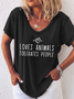 Women’s Love Animals Tolerates People Animal Lover Heart V Neck Casual T-Shirt