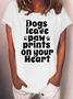 Women’s Dogs Leave Paw Prints On Your Heart Casual Cotton Animal T-Shirt