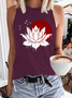 Women’s  Lotus And Red Moon Plant Casual Crew Neck Tank Top