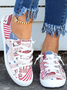 Women‘s Independence Day Sneakers Low Top Lace Up Canvas Shoes Fashion Comfortable