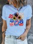 Women's Cotton Sunflower 4th july Patriotic Crew NeckCasual T-Shirt