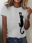Women's Black Cat Holding On Print Casual T-Shirt