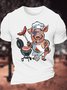 Men's Funny Independence Day American Flag Barbecue Pig Graphic Printing Cotton Loose Casual Text Letters T-Shirt