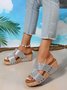 Women's Summer Glitter Pu Mid Heel Wedge Sandals beach sandals