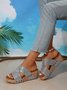 Women's Summer Glitter Pu Mid Heel Wedge Sandals beach sandals