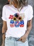 Women's Cotton Sunflower 4th july Patriotic Crew NeckCasual T-Shirt