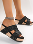 Women's Summer Glitter Plain Pu Mid Heel Wedge Sandals