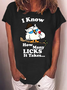 Women’s I Know How Many Licks It Takes Bird Crew Neck Cotton Casual T-Shirt