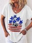 Women's Funny The American Flag Has Blue Stars And Red Stripes Graphic Printing 4th Of July Casual V Neck Independence Day T-Shirt