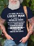 Men's Yes I'm A Lucky Man Print Casual Cotton T-Shirt