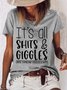womens Sarcastic Saying Shits and Giggles Casual Letters Crew Neck T-Shirt