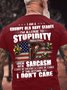 Men's Funny I Am A Grumpy Old Navy Seabee I Am Allergic To Stupidity I Break Out In Sarcasm Graphic Printing 4th Of July Cotton Crew Neck Casual America Flag T-Shirt