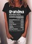 Women's Funny Grandma Nutrition Facts Serving Size 1 Amazing Woman Graphic Printing Casual Text Letters Cotton-Blend T-Shirt