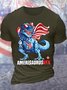 Men's Funny Dinosaur Graphic Printing 4th Of July Loose Casual America Flag Independence Day Crew Neck T-Shirt