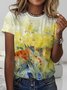 Women's Flower Art Print  Crew Neck Casual Shirt