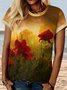 Women's Casual Crew Neck Red Floral T-Shirt
