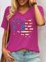 womens Heart Paw Print Patriotic Cat Dog Lover V Neck Casual T-Shirt