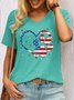 womens Heart Paw Print Patriotic Cat Dog Lover V Neck Casual T-Shirt