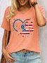 womens Heart Paw Print Patriotic Cat Dog Lover V Neck Casual T-Shirt