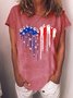 Women's Independence Day Love Dog Paws Blue White Red Graphic Printing 4th Of July Cotton-Blend Casual Loose T-Shirt