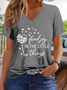 Women's Regular Fit Casual V Neck Text Letters T-Shirt