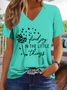 Women's Regular Fit Casual V Neck Text Letters T-Shirt