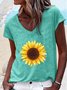 Women's Sunflower V Neck Casual T-Shirt