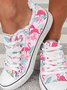 Pink Flamingo Floral Printed Raw Hem Casual Canvas Shoes