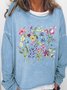 Women's Flower Print Crew Neck Casual Sweatshirt