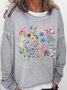 Women's Flower Print Crew Neck Casual Sweatshirt