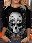 Women's Halloween Simple Crew Neck Skull Shirt