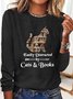 Women's Easily Distracted By Cats And Books Crew Neck Casual Shirt