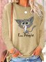 Women's Ew People Funny Cat Casual Crew Neck Letters Shirt