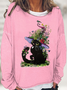 Women's Spring Editon Witch Cat Art Print Casual Regular Fit Sweatshirt