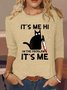 Women's Funny It's Me Letter Cat Print Crew Neck Casual Shirt