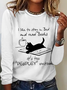Women's Funny Cat Print Casual Crew Neck Cotton-Blend Shirt