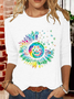 Women's Colorful Sunflower Dog Paw Graphic Casual Crew Neck Shirt