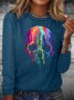 Women's Colorful Melting Skull Art Graphic Halloween Letters Crew Neck Shirt