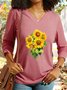 Women's Sunflower Graphic V Neck Casual Shirt