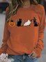 Women's ghost cat Halloween Casual Crew Neck Sweatshirt