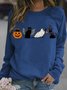 Women's ghost cat Halloween Casual Crew Neck Sweatshirt