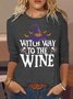 Women's Witch Way To The Wine Halloween Witch Casual  Shirt