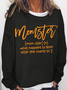 Women's Funny Momster Halloween Party Text Letters Simple Crew Neck Loose Sweatshirt